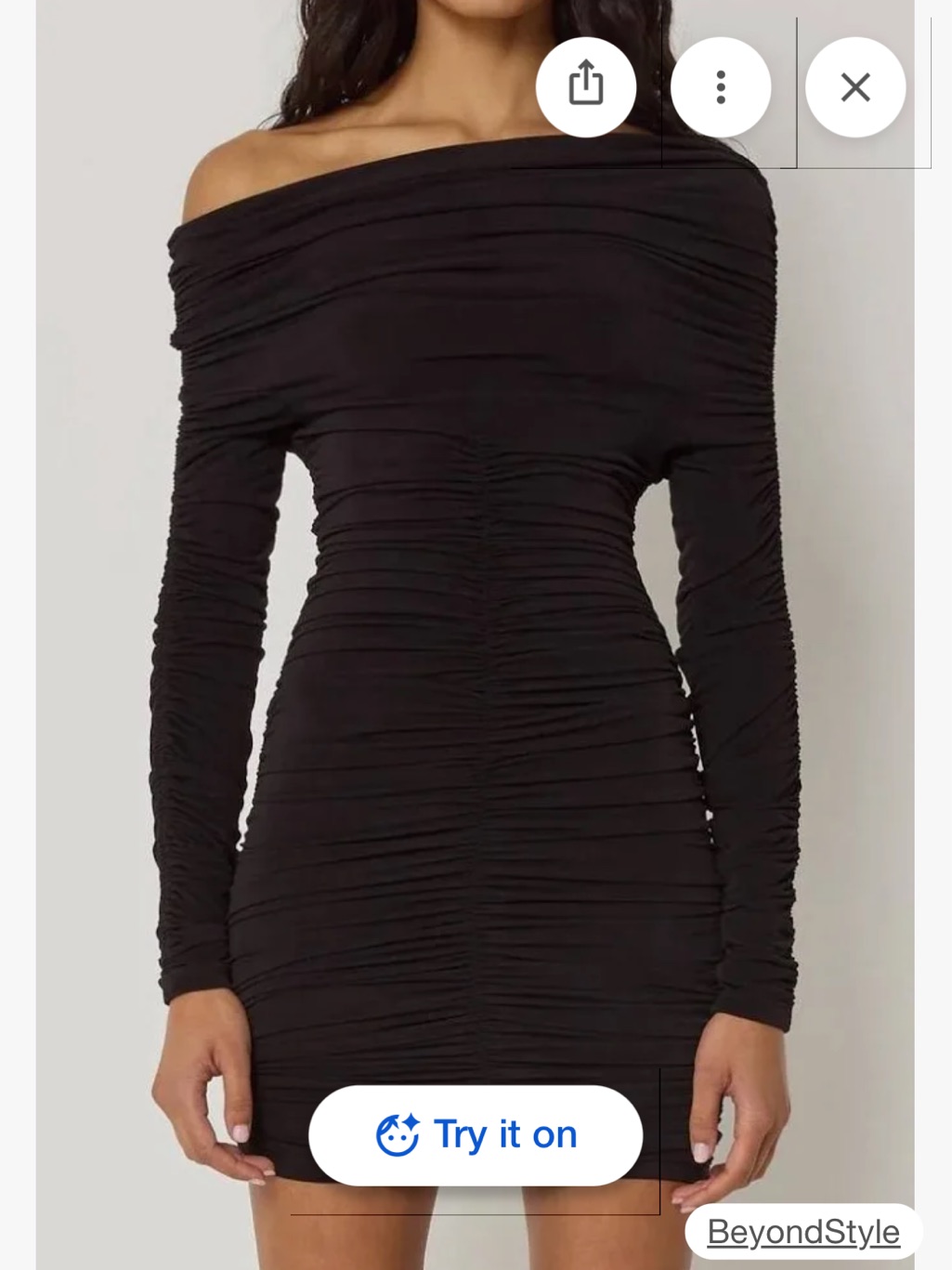 Black Ruched Long-Sleeve Mini Dress